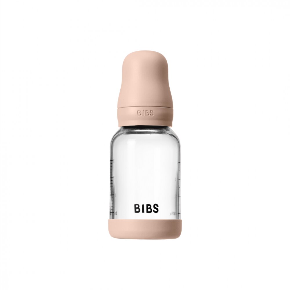 BIBS Set complet biberon din sticla anticolici cu tetina din latex flux lent 120 ml Blush