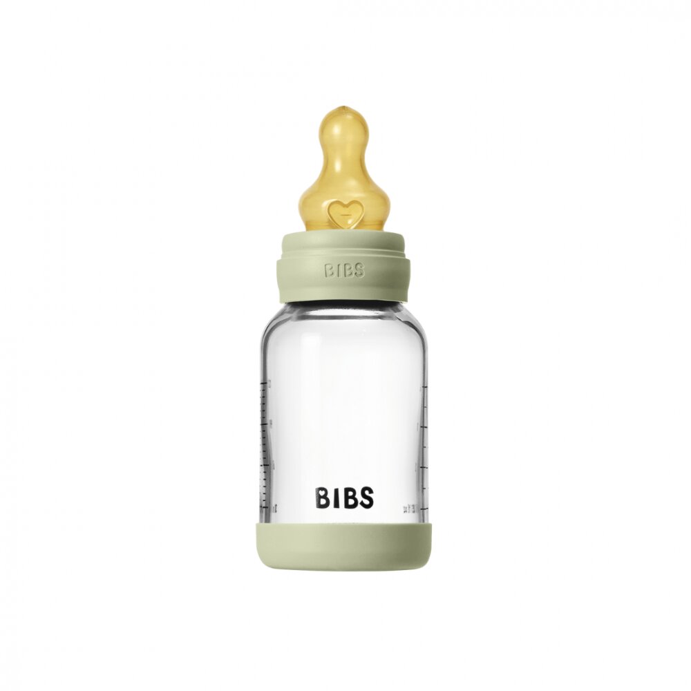 BIBS Set complet biberon din sticla anticolici cu tetina din latex flux lent 120 ml Sage