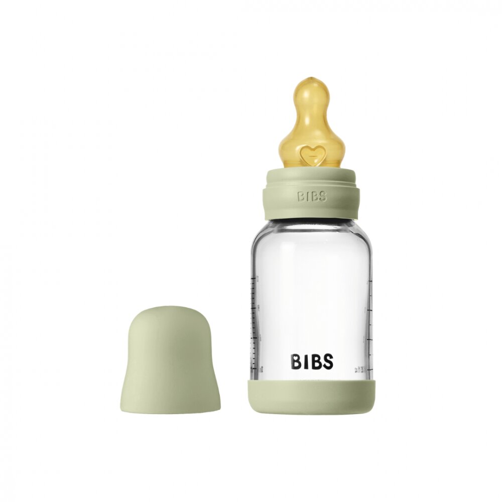 BIBS Set complet biberon din sticla anticolici cu tetina din latex flux lent 120 ml Sage