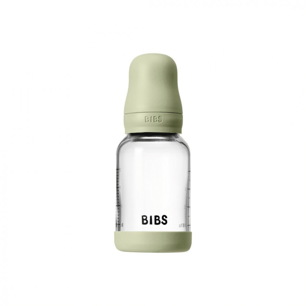BIBS Set complet biberon din sticla anticolici cu tetina din latex flux lent 120 ml Sage