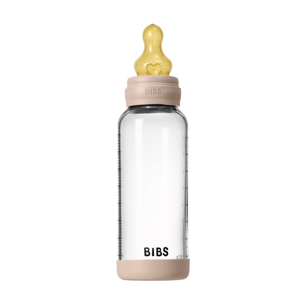 BIBS Set complet biberon din sticla anticolici cu tetina din latex flux mediu 240 ml Blush