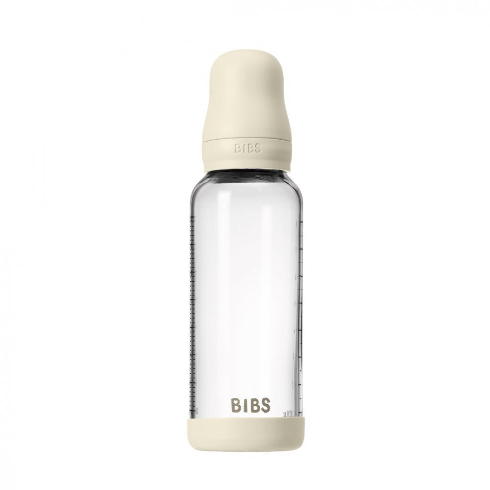 BIBS Set complet biberon din sticla anticolici cu tetina din latex flux mediu 240 ml Ivory