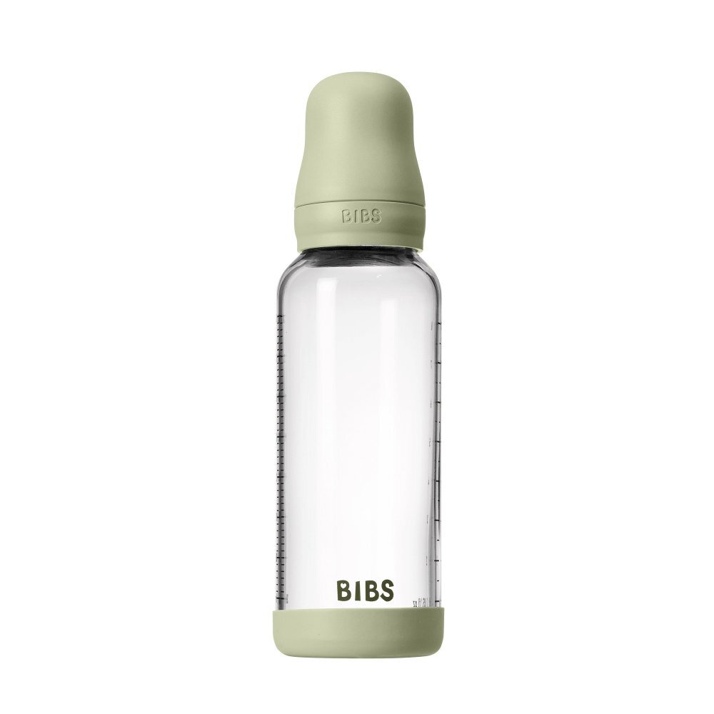 BIBS Set complet biberon din sticla anticolici cu tetina din latex flux mediu 240 ml Sage