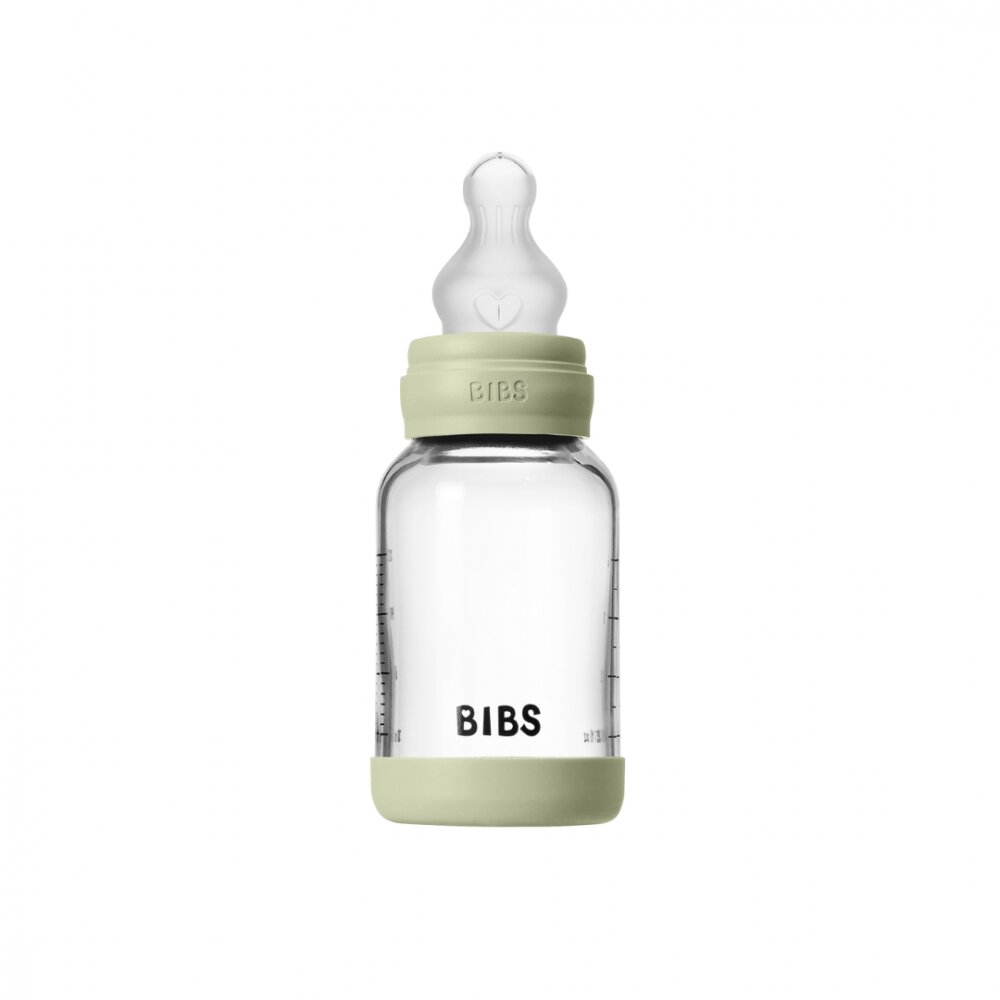 BIBS Set complet biberon din sticla anticolici cu tetina din silicon flux lent 120 ml Sage