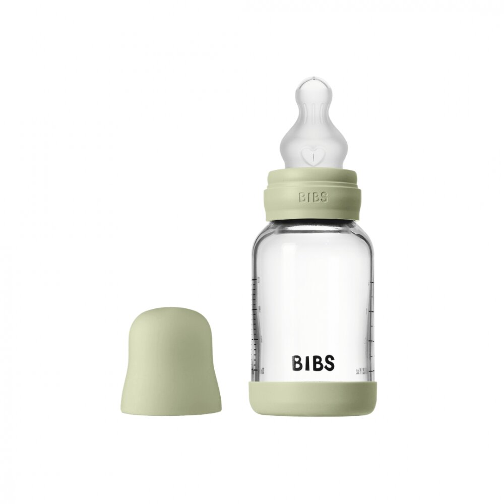 BIBS Set complet biberon din sticla anticolici cu tetina din silicon flux lent 120 ml Sage