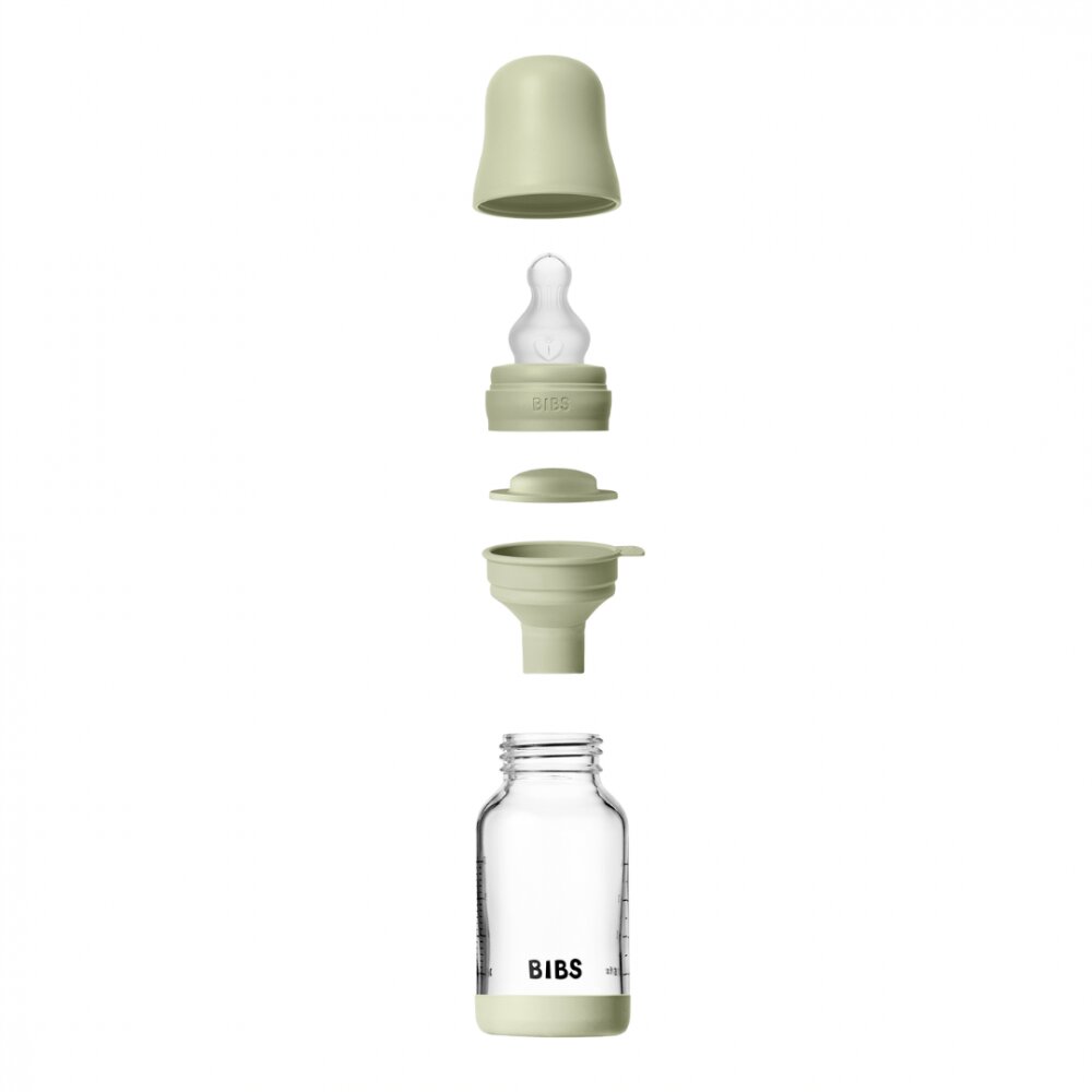 BIBS Set complet biberon din sticla anticolici cu tetina din silicon flux lent 120 ml Sage
