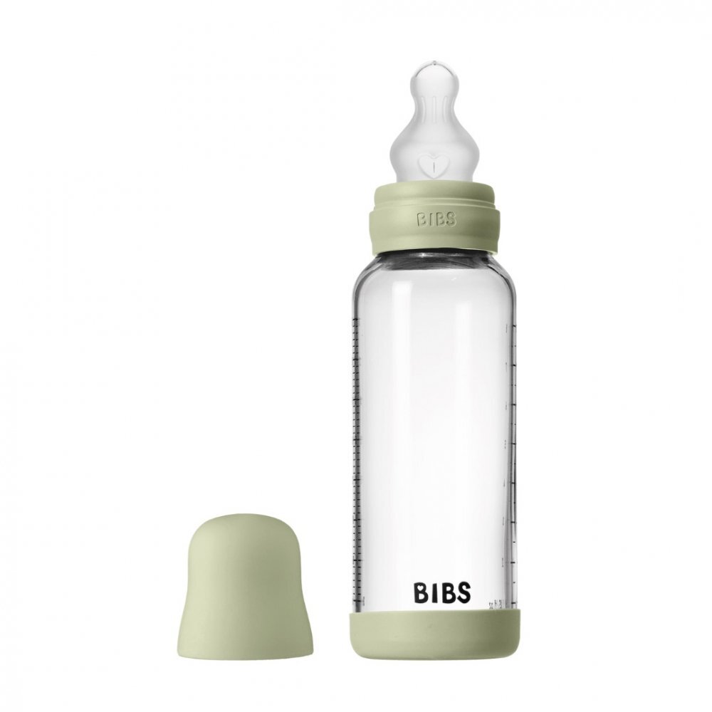 BIBS Set complet biberon din sticla anticolici cu tetina din silicon flux mediu 240 ml Sage