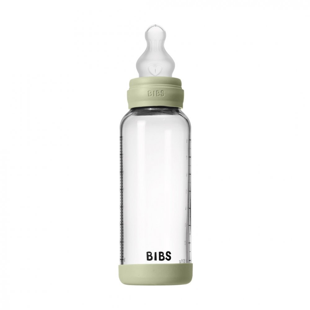BIBS Set complet biberon din sticla anticolici cu tetina din silicon flux mediu 240 ml Sage