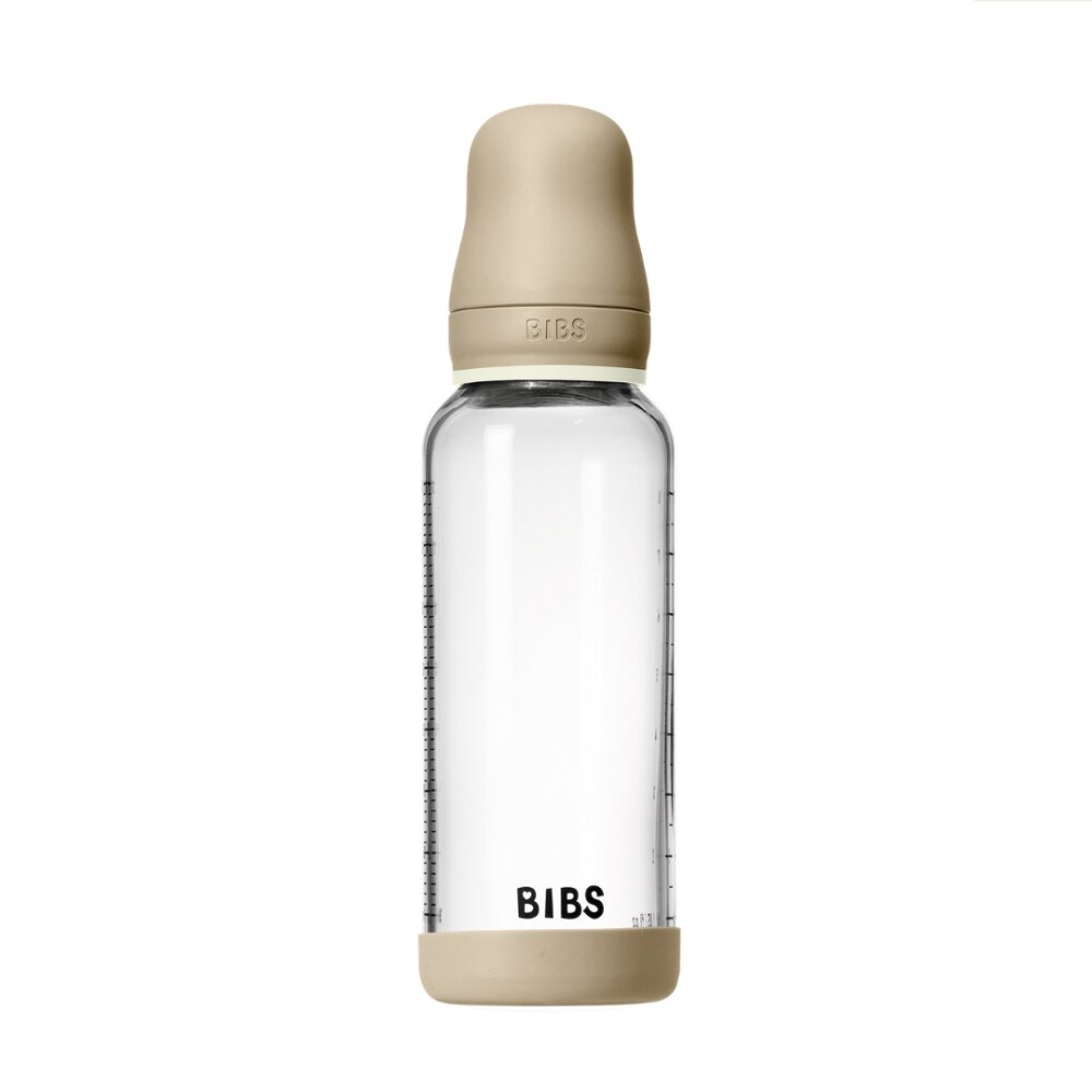 BIBS Set complet biberon fosforescent din sticla anticolici cu tetina din latex flux mediu 240 ml Vanilla Glow