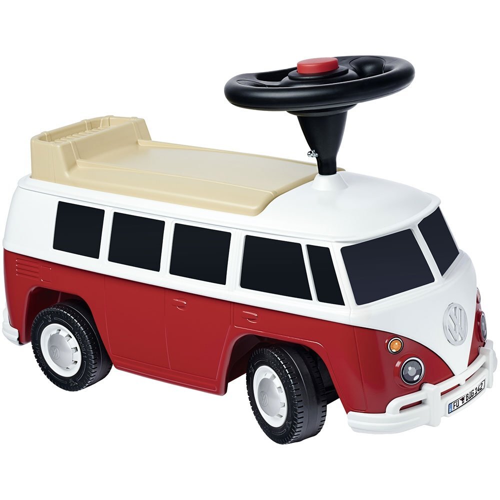 BIG Masinuta copii fara pedale Baby VW T1 red cu roti silentioaselicenta Volkswagenpotrivita copiilor cu varsta intre 15 si 5 anisezut lat si detasabil spatiu de depozitare jucarii volan cu claxon