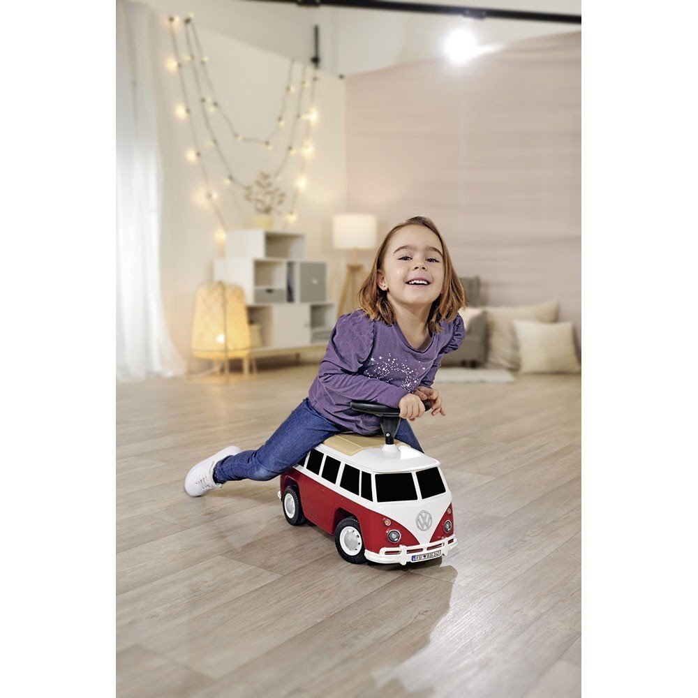 BIG Masinuta copii fara pedale Baby VW T1 red cu roti silentioaselicenta Volkswagenpotrivita copiilor cu varsta intre 15 si 5 anisezut lat si detasabil spatiu de depozitare jucarii volan cu claxon