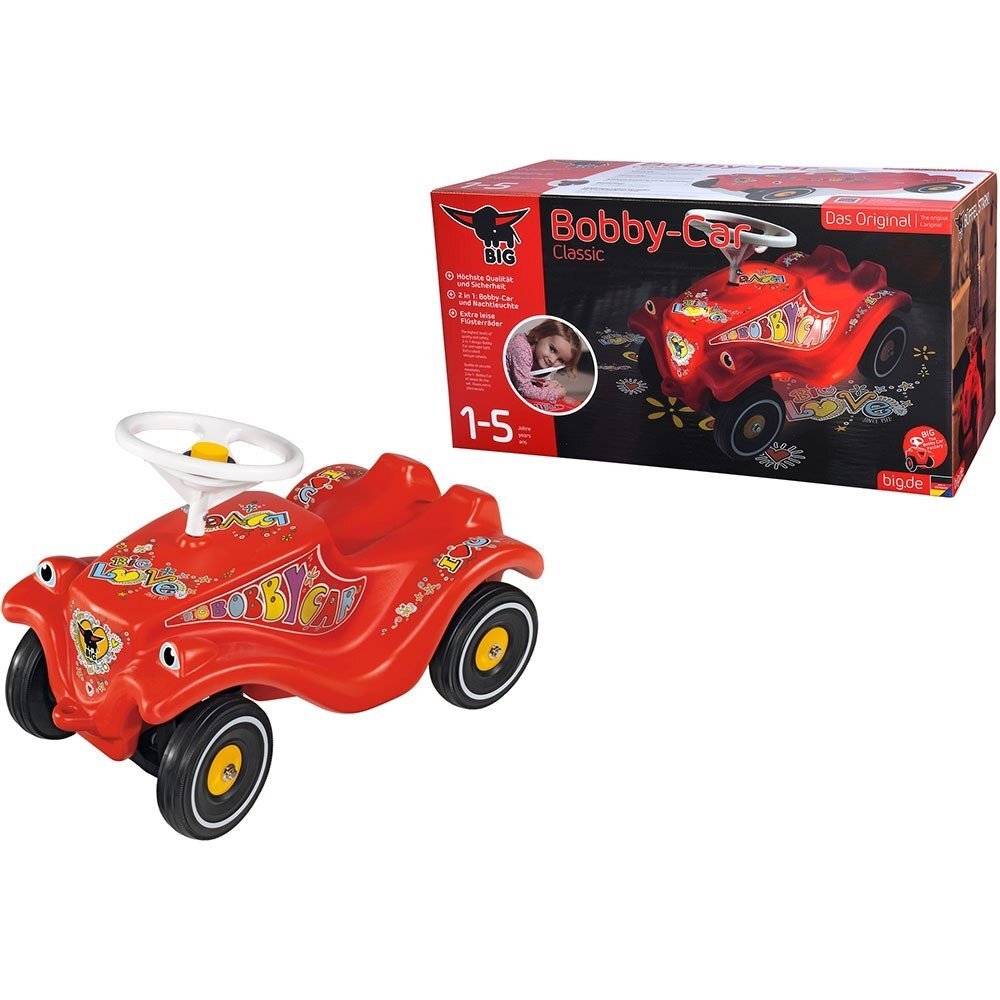 BIG Masinuta copii fara pedale Bobby Car Classic Lumi cu functie de iluminare roti robuste volan cu claxon sistem de cuplaj a unei remorci in fata si in spate de la 1 an pana la 50 kg
