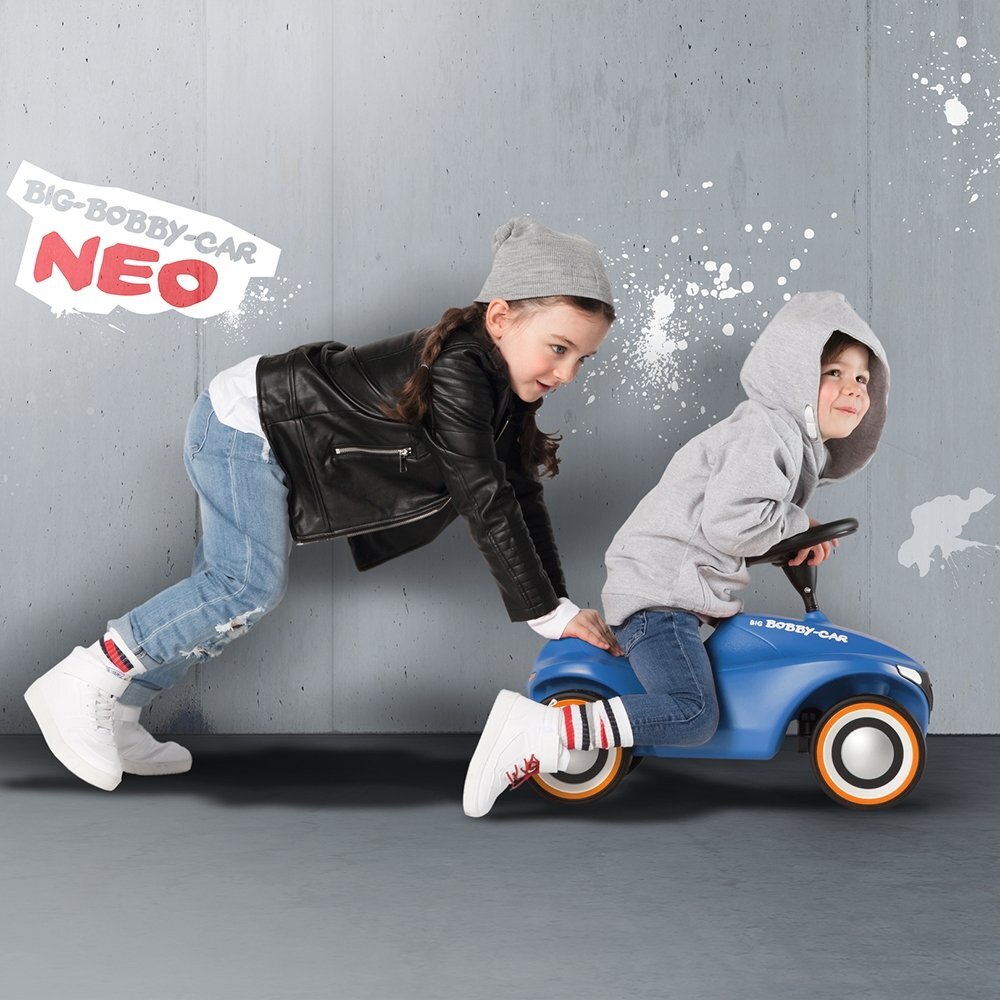 BIG Masinuta pentru copii fara pedale Bobby Car Neo Blue roti din cauciuc silentios potrivita copiilor cu varsta peste 1 an cu greutatea pana la 50 kg