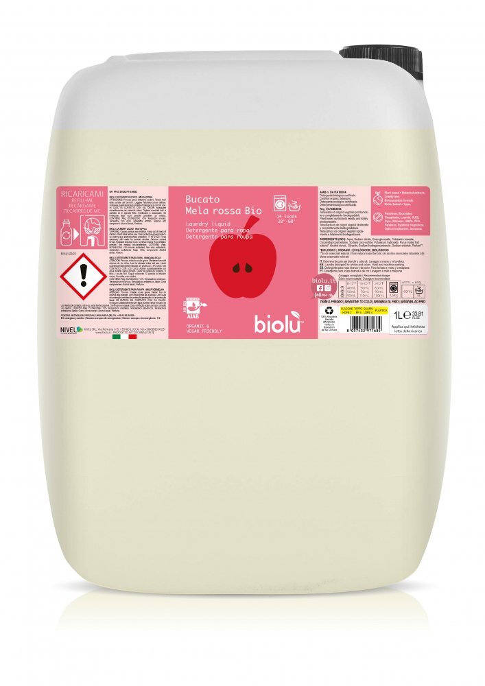 Biolu Detergent lichid pentru rufe albe si colorate cu mere rosii ecologic 20l