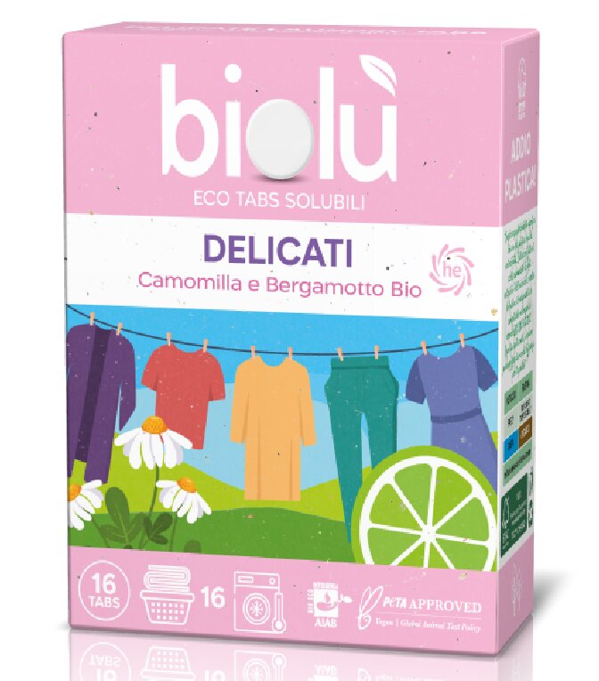 Biolu Tablete pentru masina de spalat rufe delicate cu musetel si bergamota ecologice 16 bucati 38g