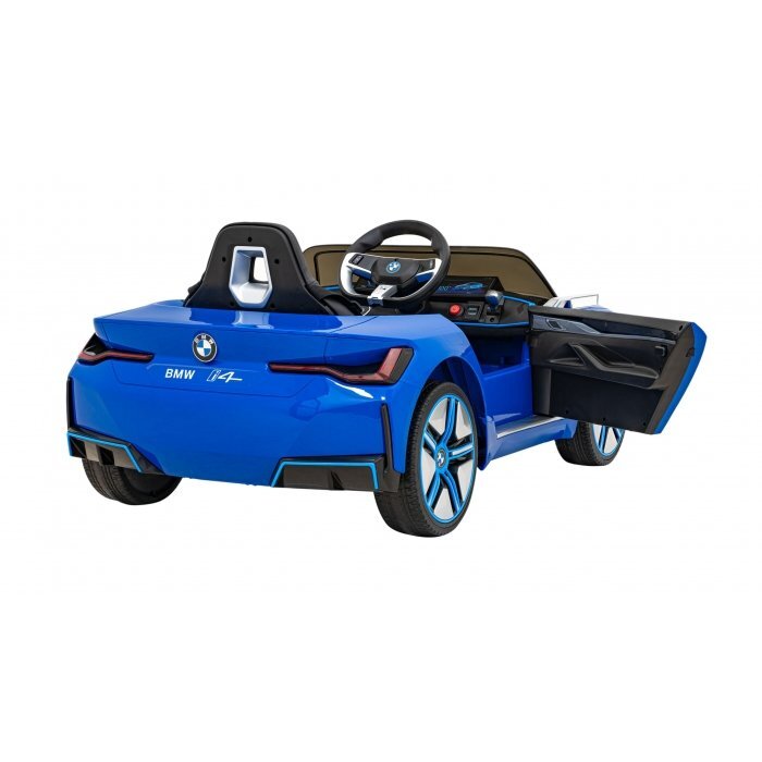 BMW Masinuta electrica pentru copii I4 albastru 50W cu telecomanda suspensii panou audio scaun piele si roti din spuma Eva