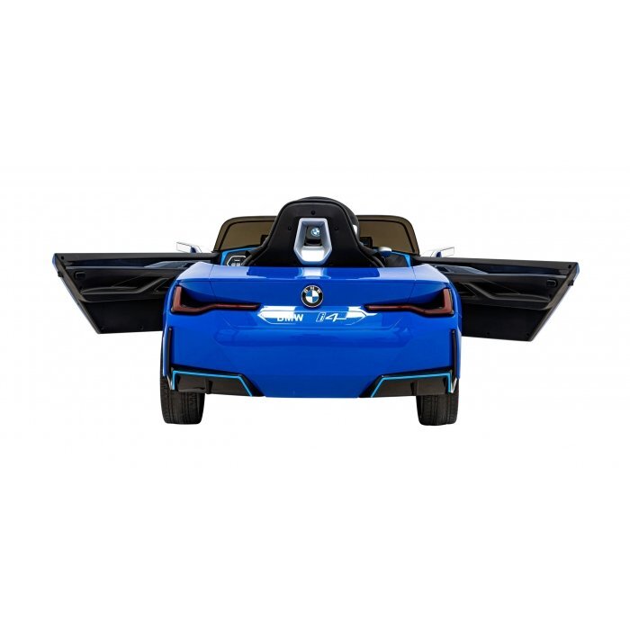 BMW Masinuta electrica pentru copii I4 albastru 50W cu telecomanda suspensii panou audio scaun piele si roti din spuma Eva