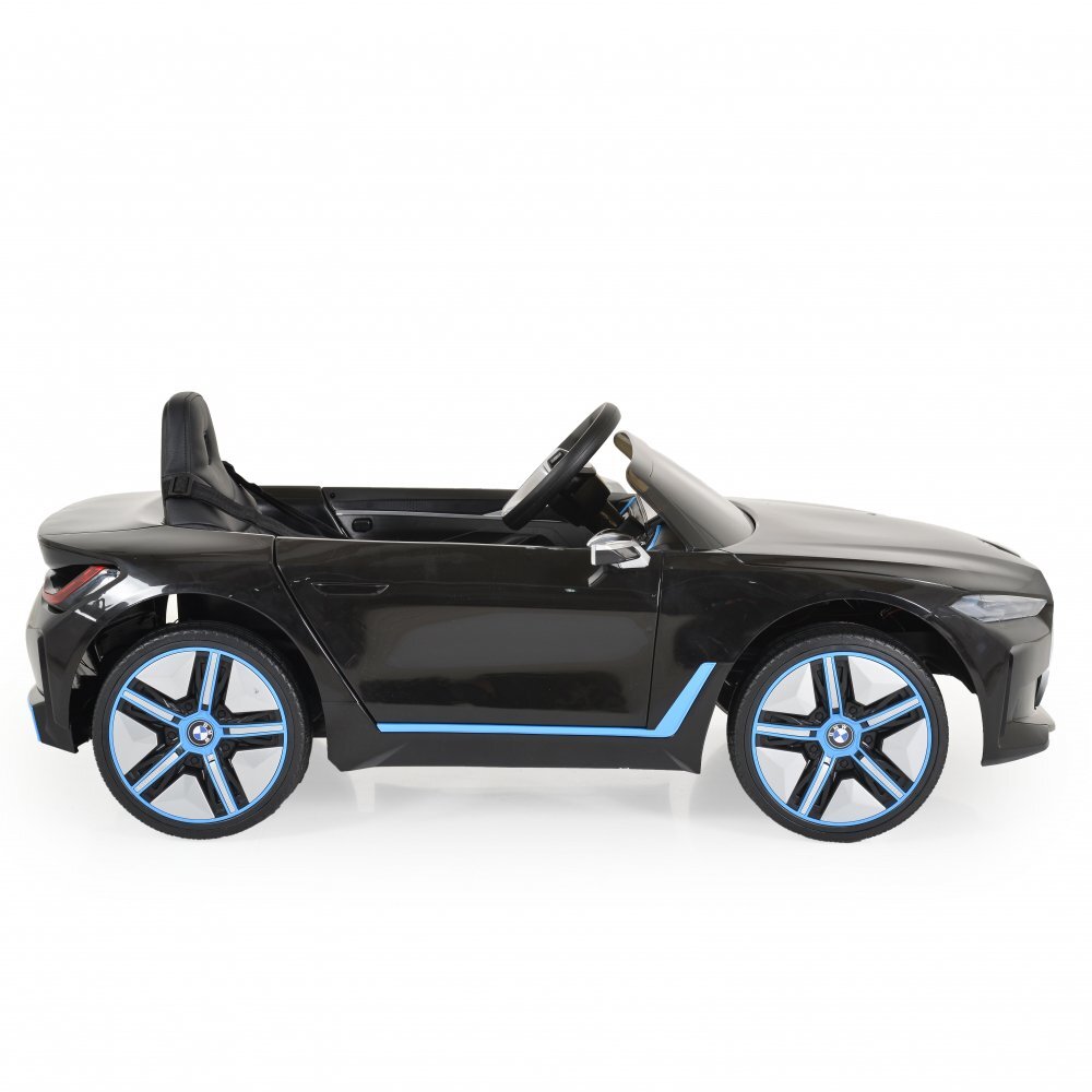 BMW Masinuta electrica pentru copii I4 Negru 12V 70W cu echipare premium deschidere usi si licenta panou audio roti din spuma Eva pornire la buton scaun piele si telecomanda
