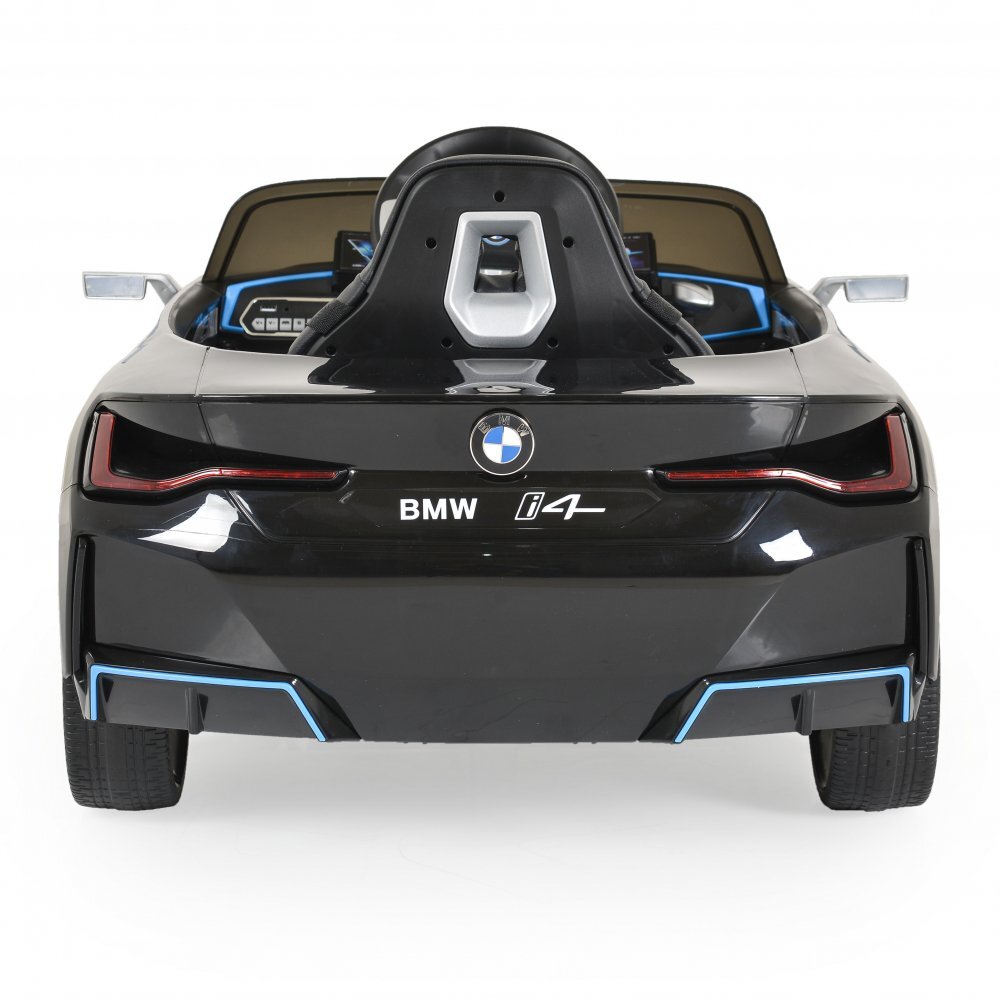 BMW Masinuta electrica pentru copii I4 Negru 12V 70W cu echipare premium deschidere usi si licenta panou audio roti din spuma Eva pornire la buton scaun piele si telecomanda