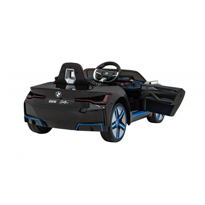 BMW Masinuta electrica pentru copii I4 negru 50W cu telecomanda suspensii panou audio scaun piele si roti din spuma Eva
