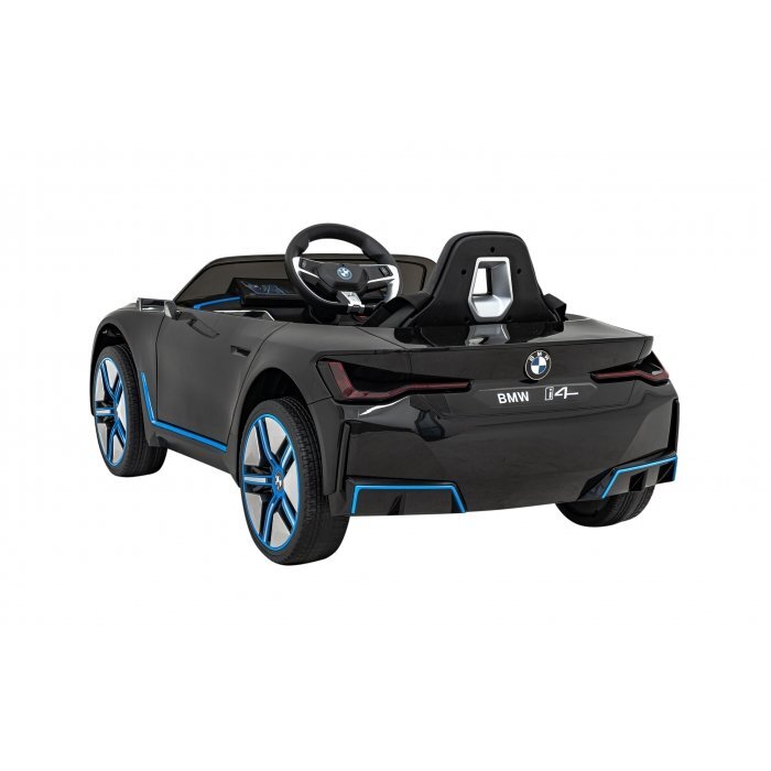 BMW Masinuta electrica pentru copii I4 negru 50W cu telecomanda suspensii panou audio scaun piele si roti din spuma Eva
