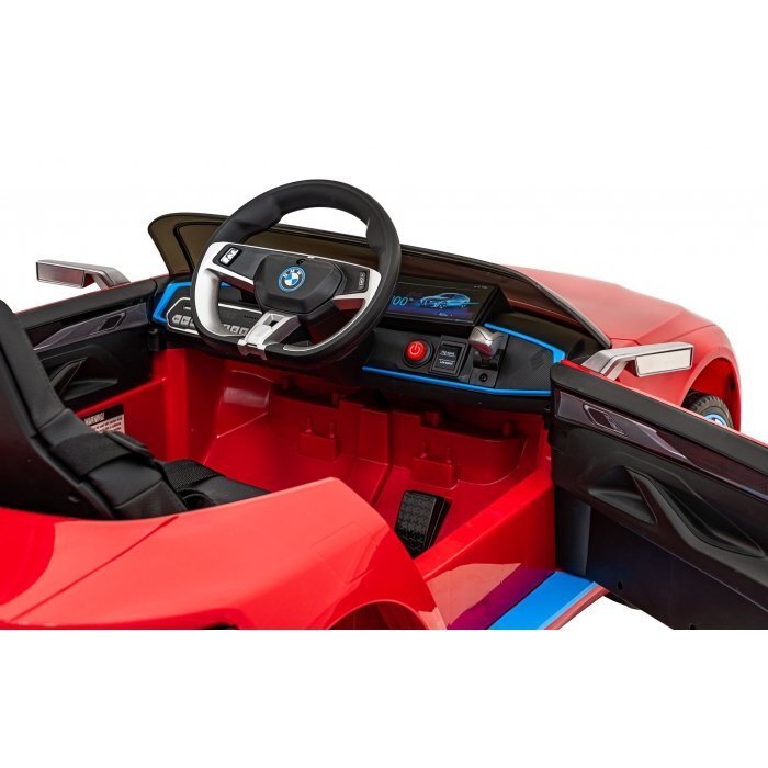 BMW Masinuta electrica pentru copii I4 rosu 50W cu telecomanda suspensii panou audio scaun piele si roti din spuma Eva