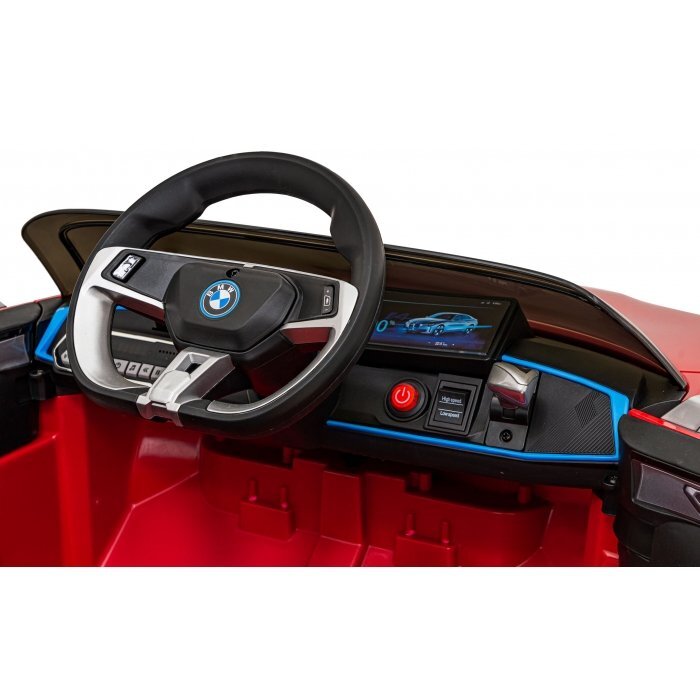 BMW Masinuta electrica pentru copii I4 rosu 50W cu telecomanda suspensii panou audio scaun piele si roti din spuma Eva