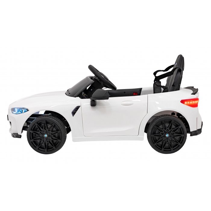 BMW Masinuta electrica pentru copii M4 alb 70W cu telecomanda amortizoare lumini panou audio scaun piele si roti din spuma Eva