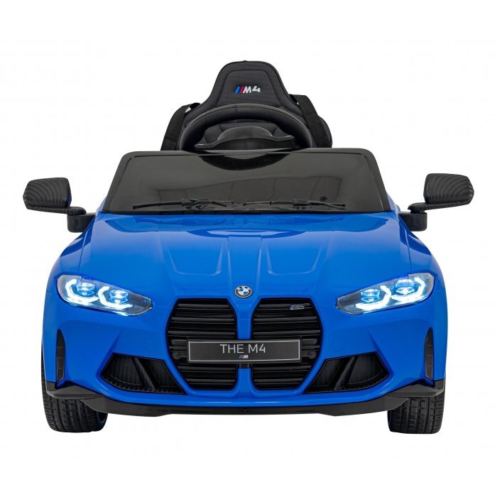 BMW Masinuta electrica pentru copii M4 albastru 70W cu telecomanda amortizoare lumini panou audio scaun piele si roti din spuma Eva