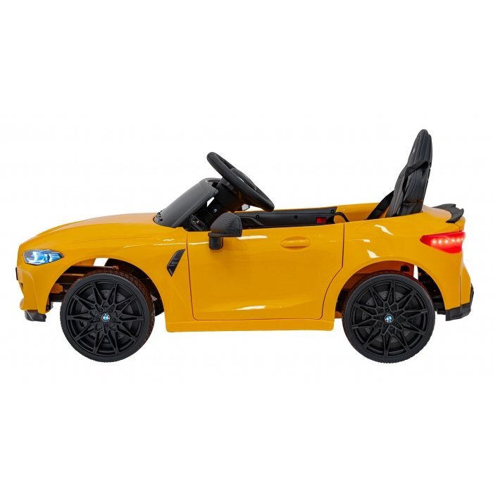 BMW Masinuta electrica pentru copii M4 galben70W cu telecomanda amortizoare lumini panou audio scaun piele si roti din spuma Eva