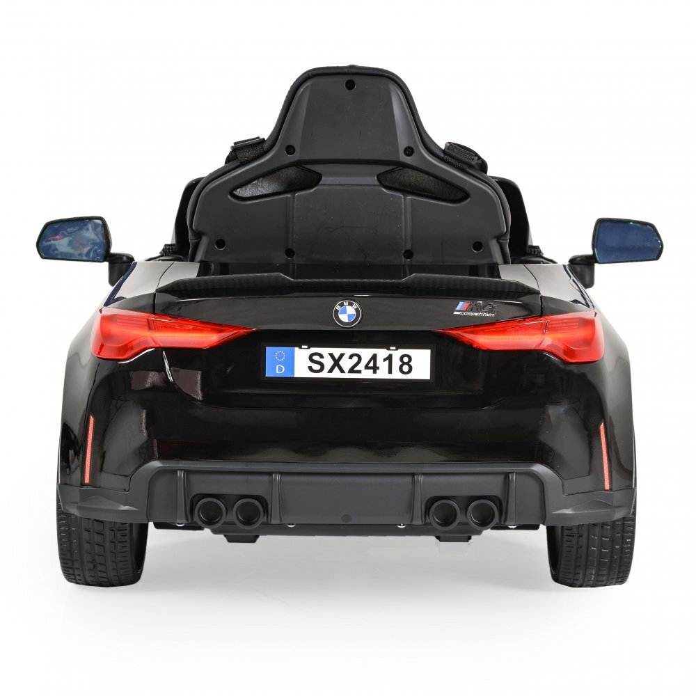 BMW Masinuta electrica pentru copii M4 Painted Black 12V 90W cu echipare premium deschidere usi si licenta panou audio roti din spuma Eva pornire la buton lumini si telecomanda