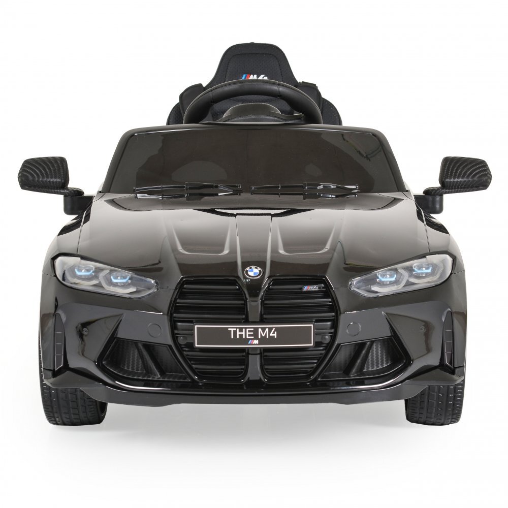 BMW Masinuta electrica pentru copii M4 Painted Black 12V 90W cu echipare premium deschidere usi si licenta panou audio roti din spuma Eva pornire la buton lumini si telecomanda