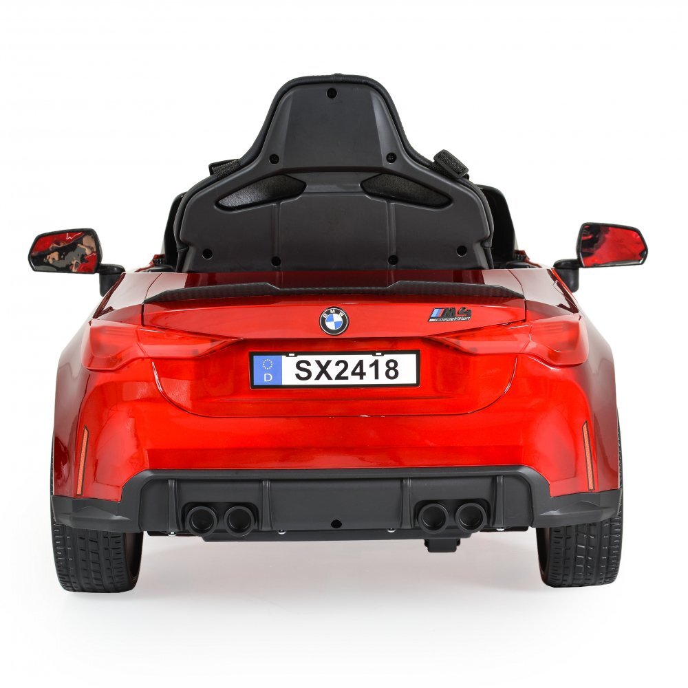 BMW Masinuta electrica pentru copii M4 Painted Red 12V 90W cu echipare premium deschidere usi si licenta panou audio roti din spuma Eva pornire la buton lumini si telecomanda