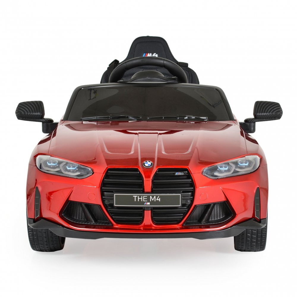 BMW Masinuta electrica pentru copii M4 Painted Red 12V 90W cu echipare premium deschidere usi si licenta panou audio roti din spuma Eva pornire la buton lumini si telecomanda