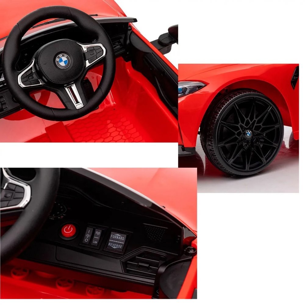 BMW Masinuta electrica pentru copii M4 Red 90W cu LicentaAcumulator 12VTelecomanda 2.4GRoti EVADeschidere usiUnitate audio MP3USBPornire la butonLumini LEDAcumulator 12V7AhSistem trollerIndicator baterieSuspensii
