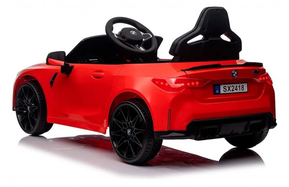 BMW Masinuta electrica pentru copii M4 Red 90W cu LicentaAcumulator 12VTelecomanda 2.4GRoti EVADeschidere usiUnitate audio MP3USBPornire la butonLumini LEDAcumulator 12V7AhSistem trollerIndicator baterieSuspensii