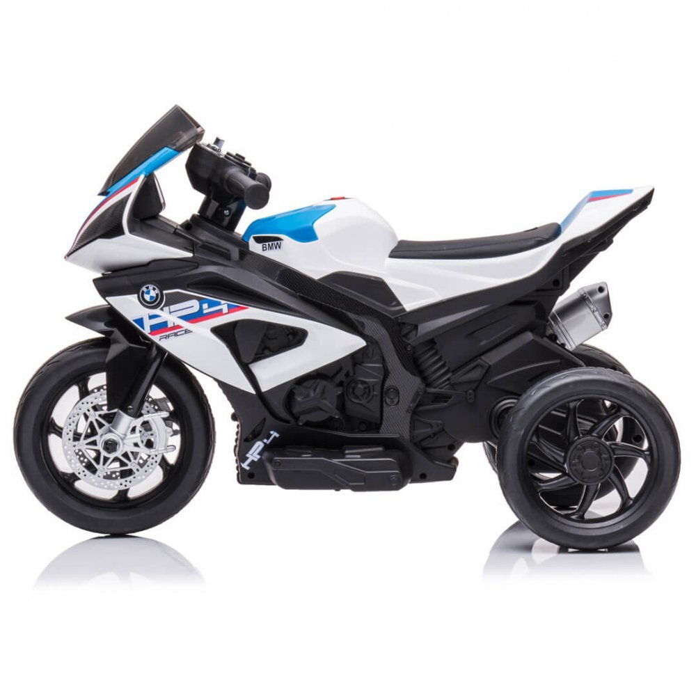 BMW Motocicleta electrica pentru copii HP4 Alb 84x55x42 cm varsta 2-5 ani roti si scaun din plastic putere 60W