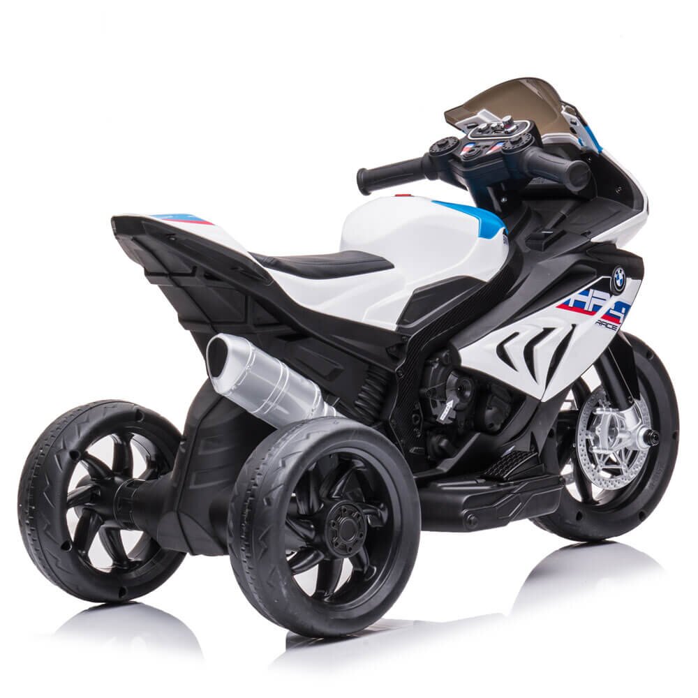 BMW Motocicleta electrica pentru copii HP4 Alb 84x55x42 cm varsta 2-5 ani roti si scaun din plastic putere 60W