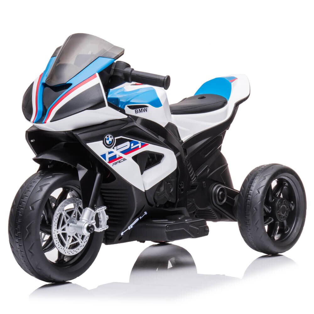 BMW Motocicleta electrica pentru copii HP4 Alb 84x55x42 cm varsta 2-5 ani roti si scaun din plastic putere 60W