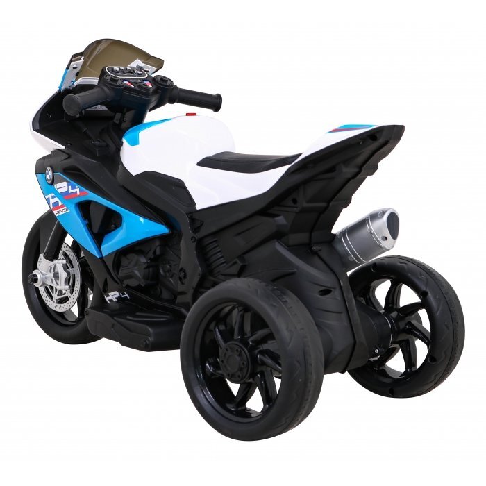 BMW Motocicleta electrica pentru copii HP4 albastru 70w cu panou audio lumini scaun piele 81x41x52 cm