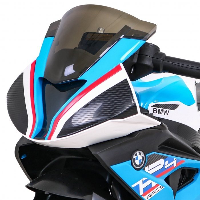BMW Motocicleta electrica pentru copii HP4 albastru 70w cu panou audio lumini scaun piele 81x41x52 cm