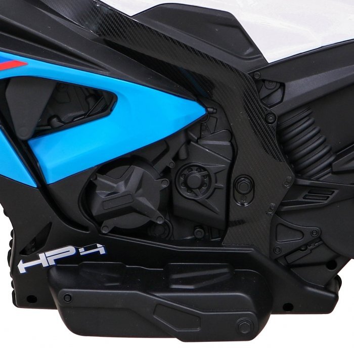 BMW Motocicleta electrica pentru copii HP4 albastru 70w cu panou audio lumini scaun piele 81x41x52 cm