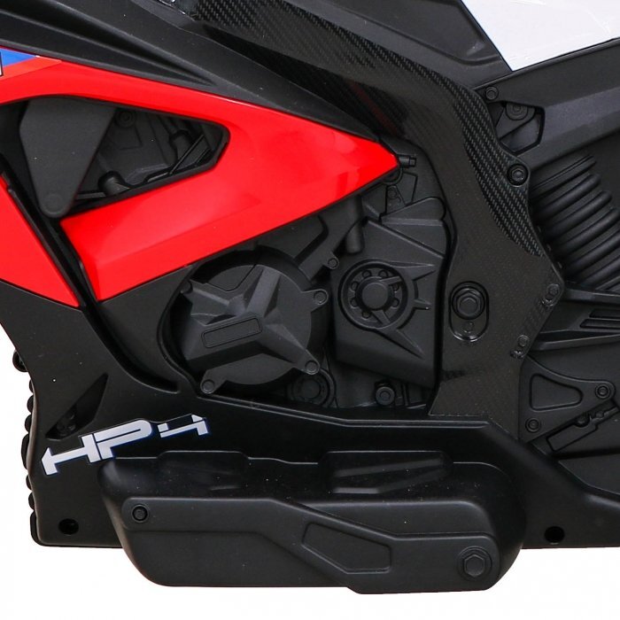 BMW Motocicleta electrica pentru copii HP4 rosu 70w cu panou audio lumini scaun piele 81x41x52 cm