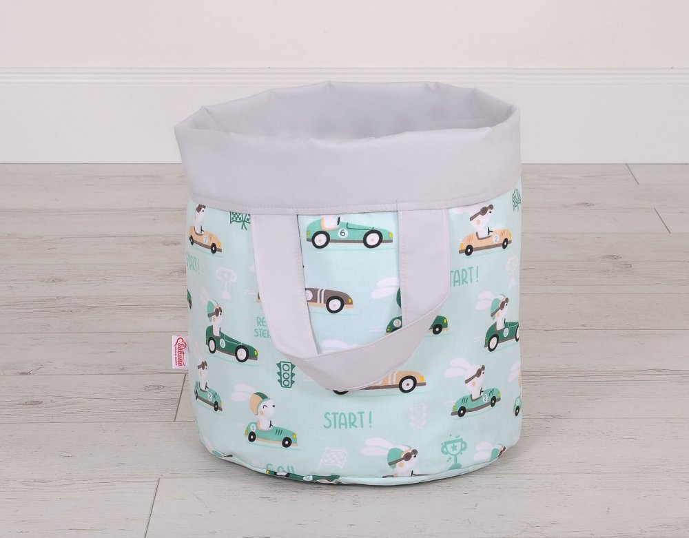 Bobono Cos rotund pentru depozitare jucarii size S Mint Rabbits Gray
