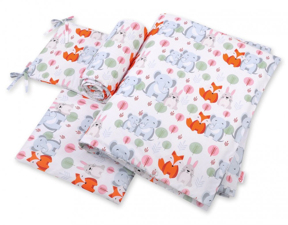 Bobono Lenjerie patut 3 piese cu protectie laterala Funny Elephants