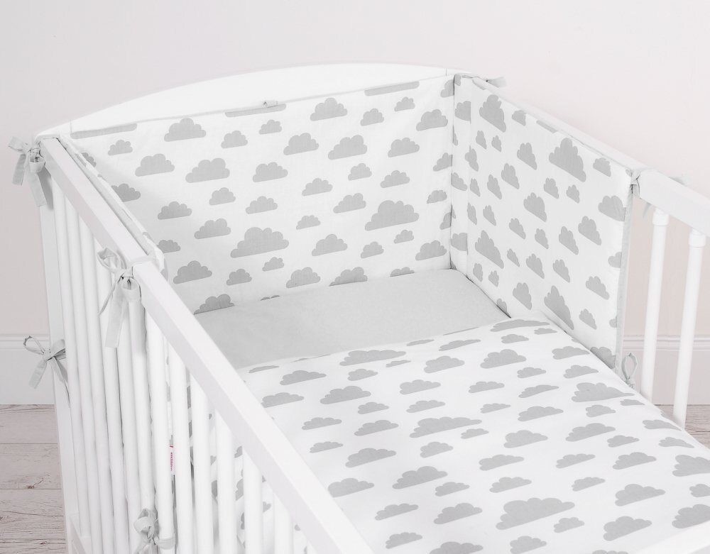 Bobono Lenjerie patut 3 piese cu protectie laterala si doua fete Clouds Gray