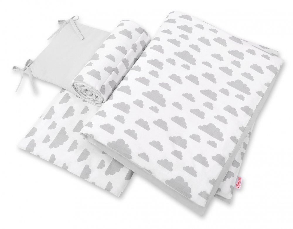 Bobono Lenjerie patut 3 piese cu protectie laterala si doua fete Clouds Gray