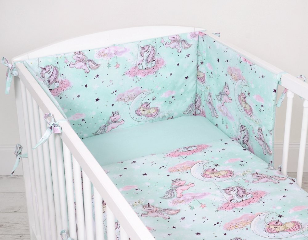 Bobono Lenjerie patut 3 piese cu protectie laterala Unicorn Mint