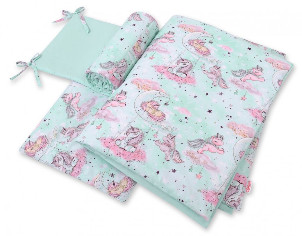 Bobono Lenjerie patut 3 piese cu protectie laterala Unicorn Mint