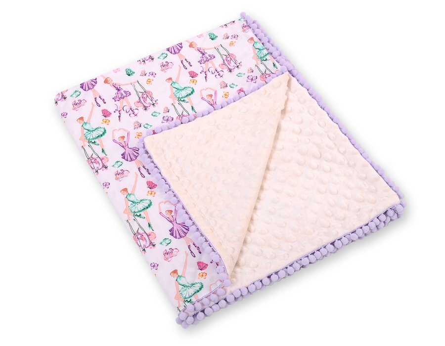 Bobono Paturica din bumbac cu doua fete 90x75 cm Minky Ballerinas Lilac